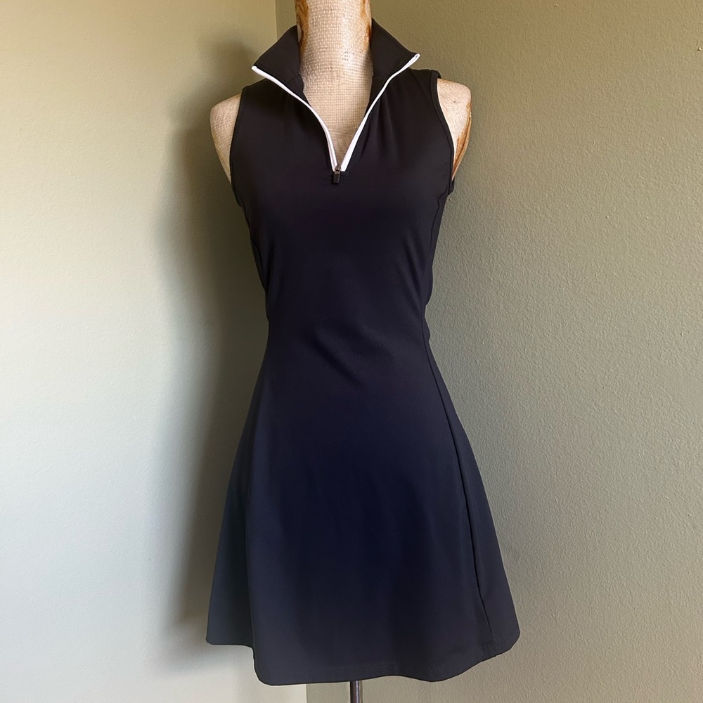 Sleeveless Black Tennis Dress with White Trim Sz S